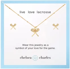 Chelsea Charles Women's Sport Lacrosse Necklace And Earrings Gift Set